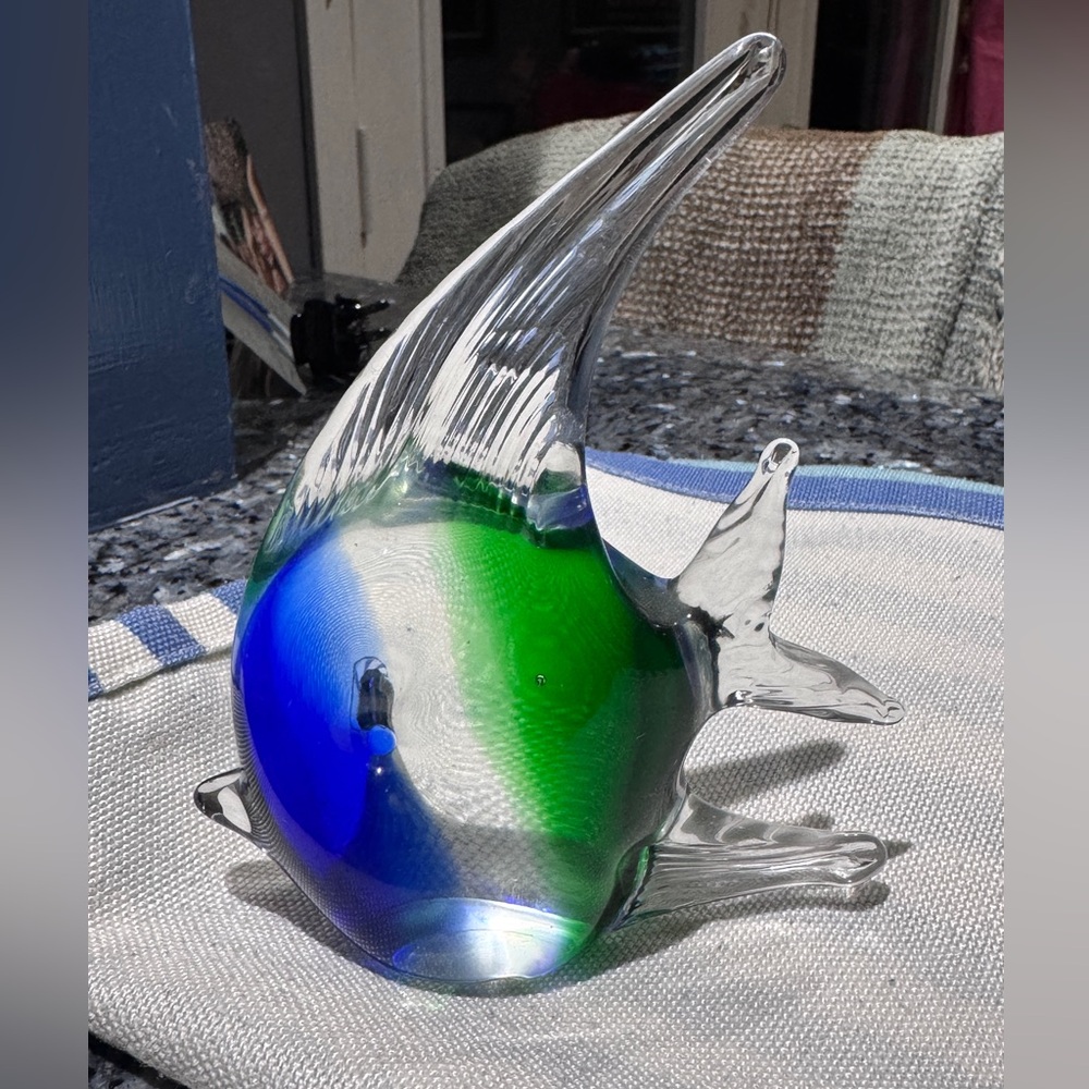 🐠 Vintage Stylish Murano Hand-Blown Glass Fish Figurine – Blue & Green Beauty! 🐠